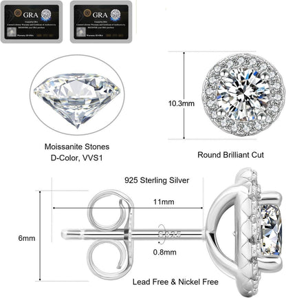 Moissanit Damen Ohrringe 925 Silber 2,0 Karat Halo Diamant VVS1 Weißgold