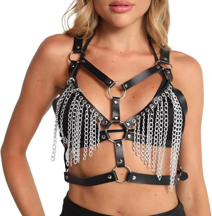 Sexy Damen PU Leder Harness Body Harness Punk Dessous