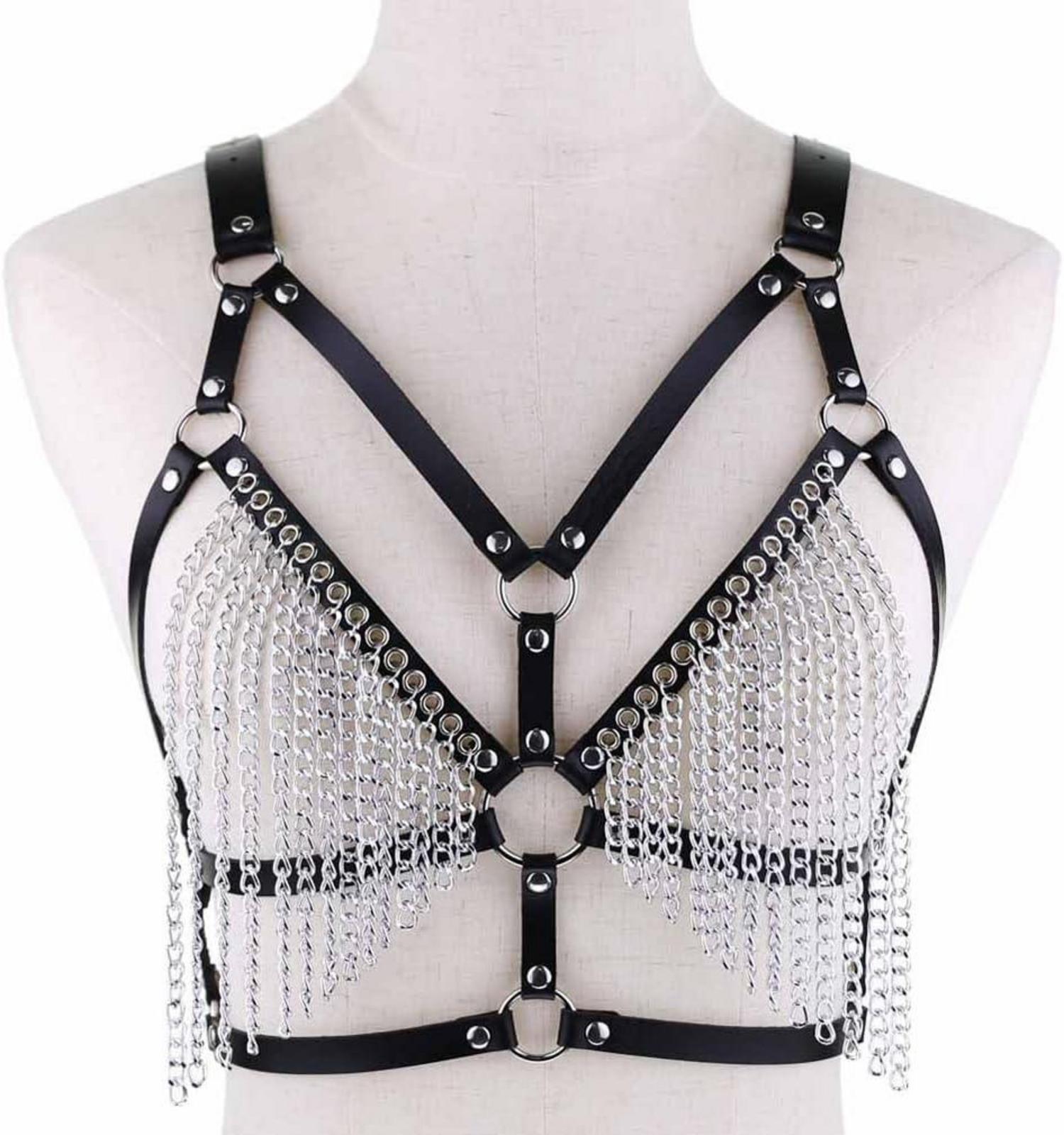 Damen Harness Körperkette Punk Leder Body Brustgurt Einstellbar Gothic Dessous Bondage