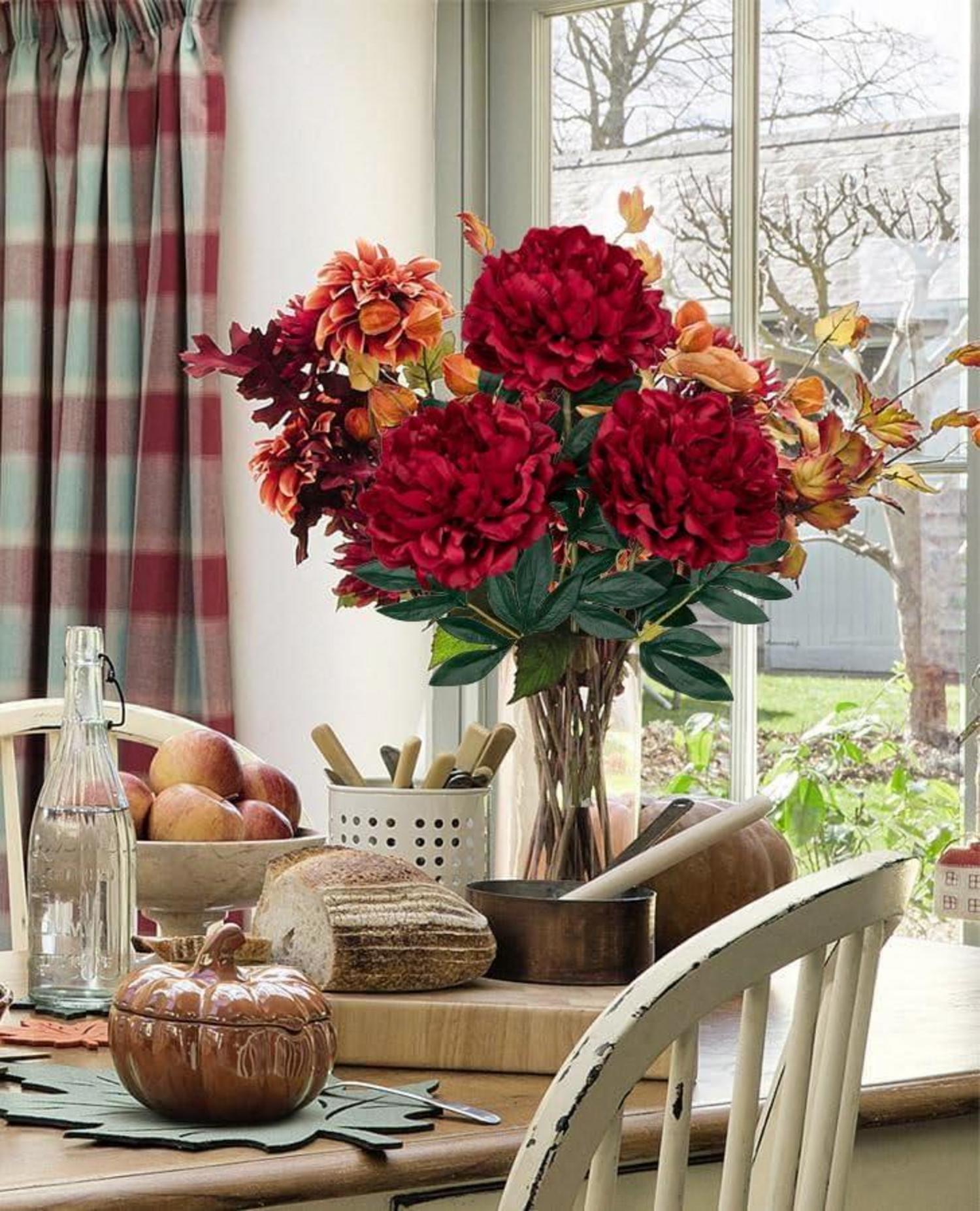 3er Set 74CM Künstliche Pfingstrosen Stiel Rosen Vintage Bouquet