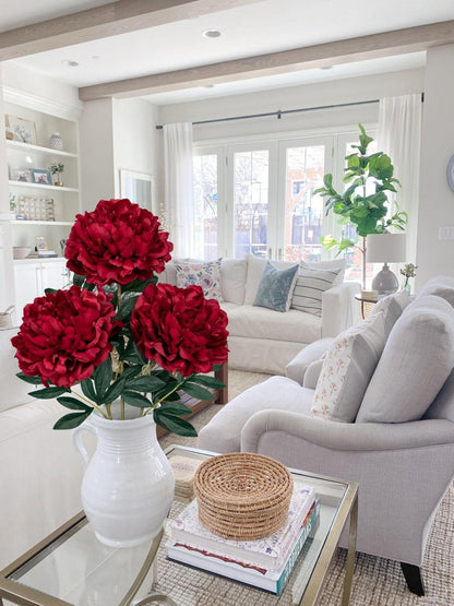 3er Set Künstliche Pfingstrosen Stiel 74CM Rosen Vintage Bouquet