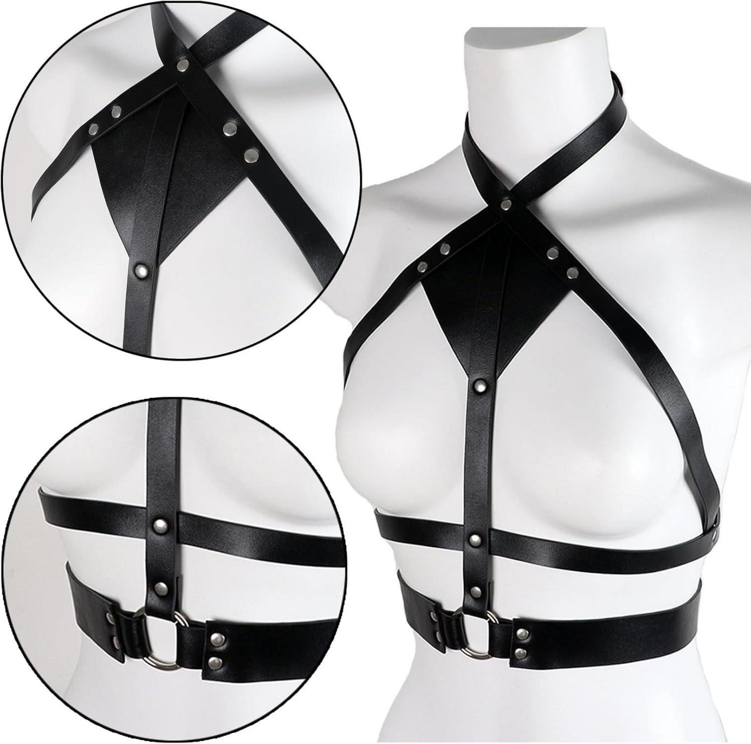 Punk Gothic Leder Body Harness Sexy Cupless Dessous SM Bondage