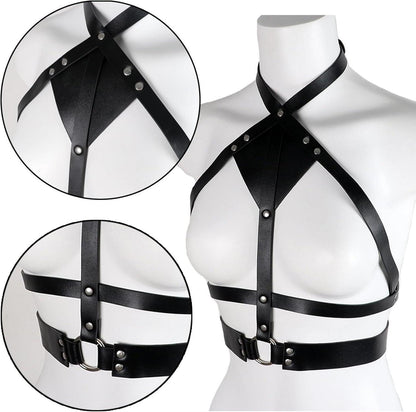 Punk Gothic Leder Body Harness Sexy Cupless Dessous SM Bondage