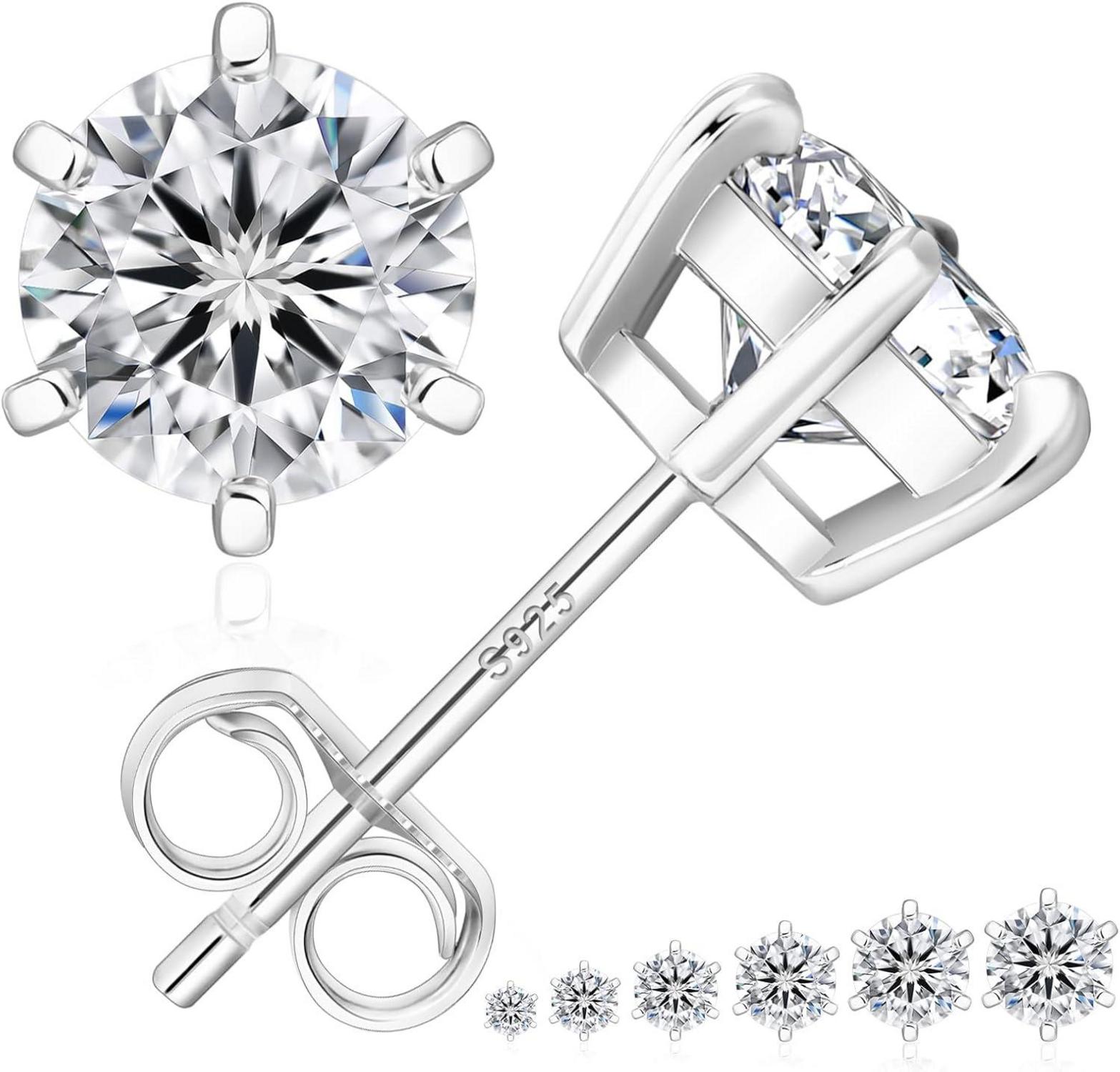 Moissanite Ohrringe Silber 925 Damen 5mm 1ct D VVS1 6 Krappen