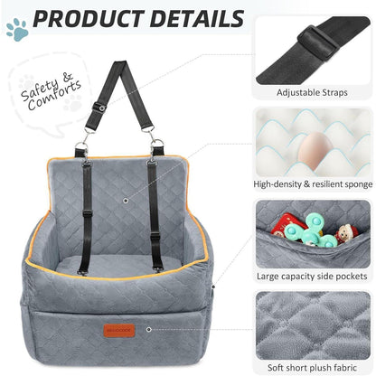 Hunde Autositz mit Leine & Taschen – Grau, Komfort & Sicherheit