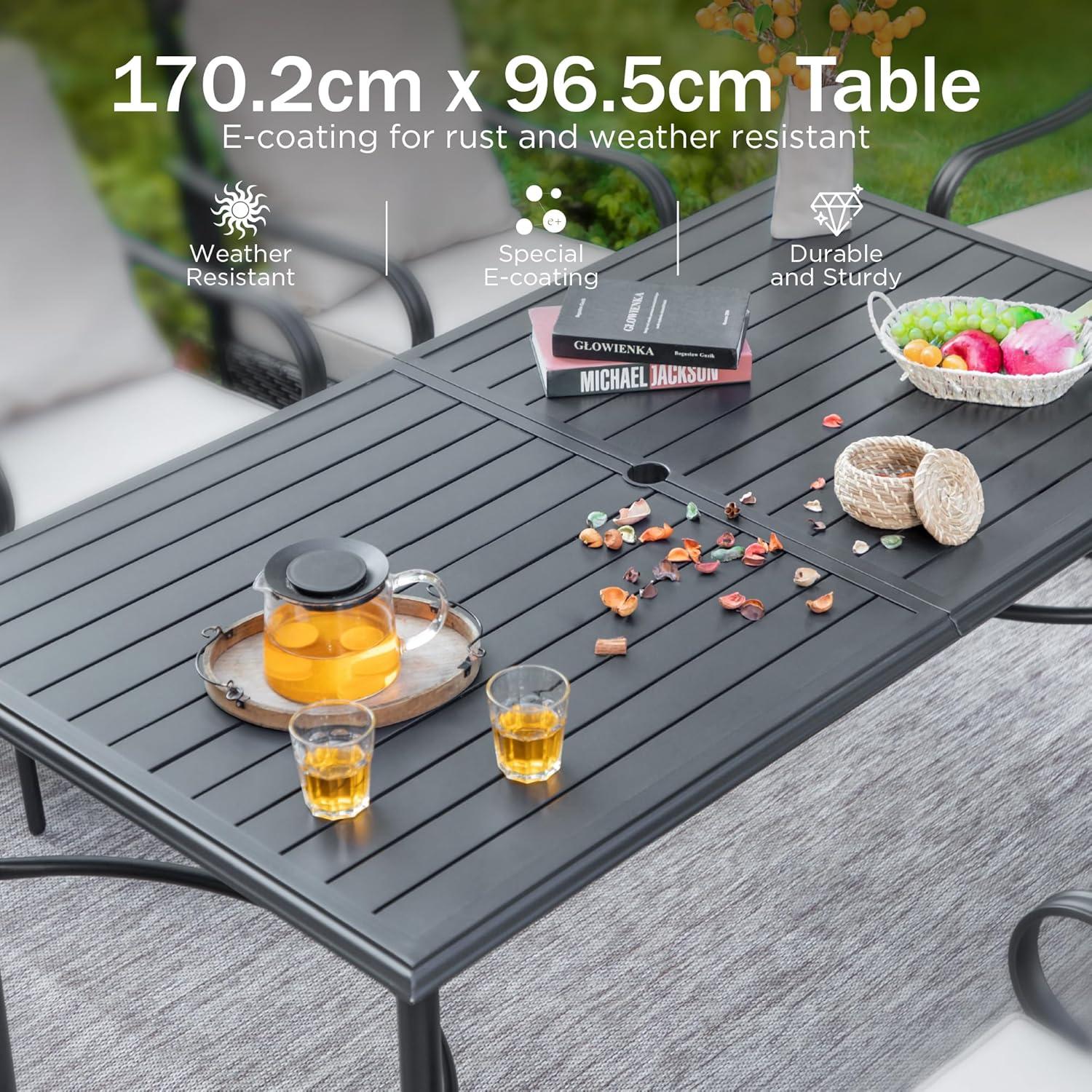 Gartenmöbel Set 6 Personen Verstellbar Aluminium Klappbar Schwarz