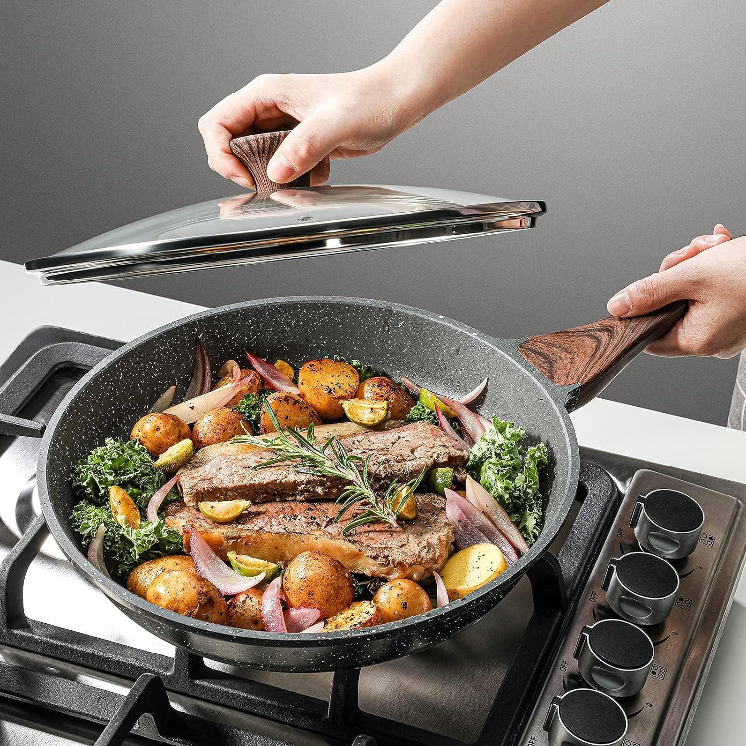 Antihaft Bratpfanne mit Deckel 24cm Schweizer Granit Beschichtung Omelette Pfanne