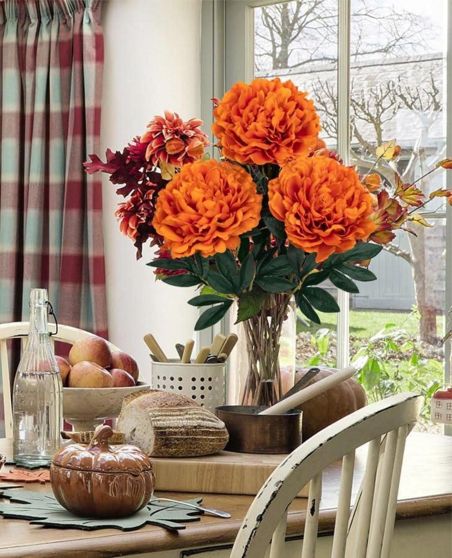 3er Set 74cm Künstliche Pfingstrosen Stiel Orange Rosen Bouquet