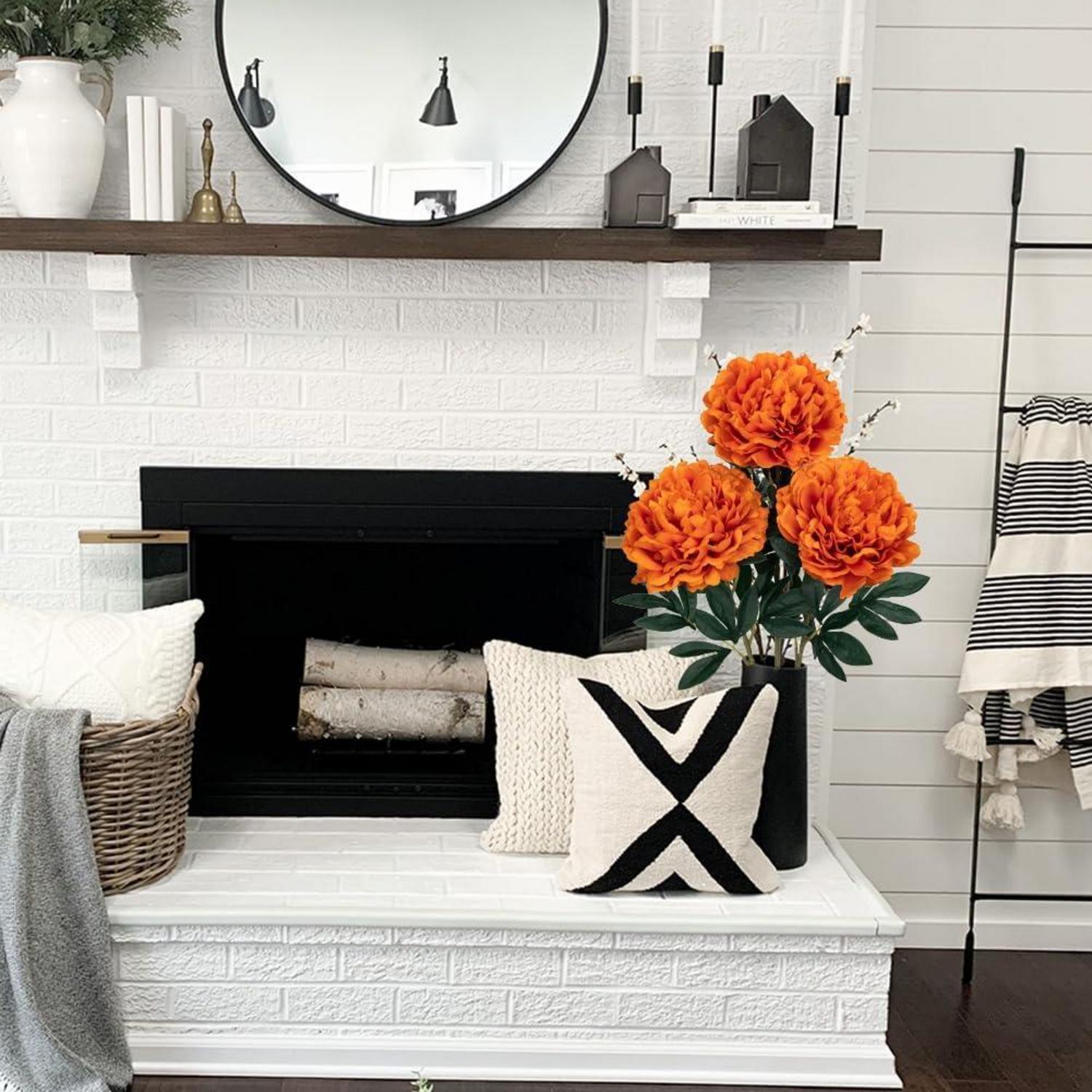 3er Set 74cm Künstliche Pfingstrosen Stiel Rosen Orange Vintage Bouquet