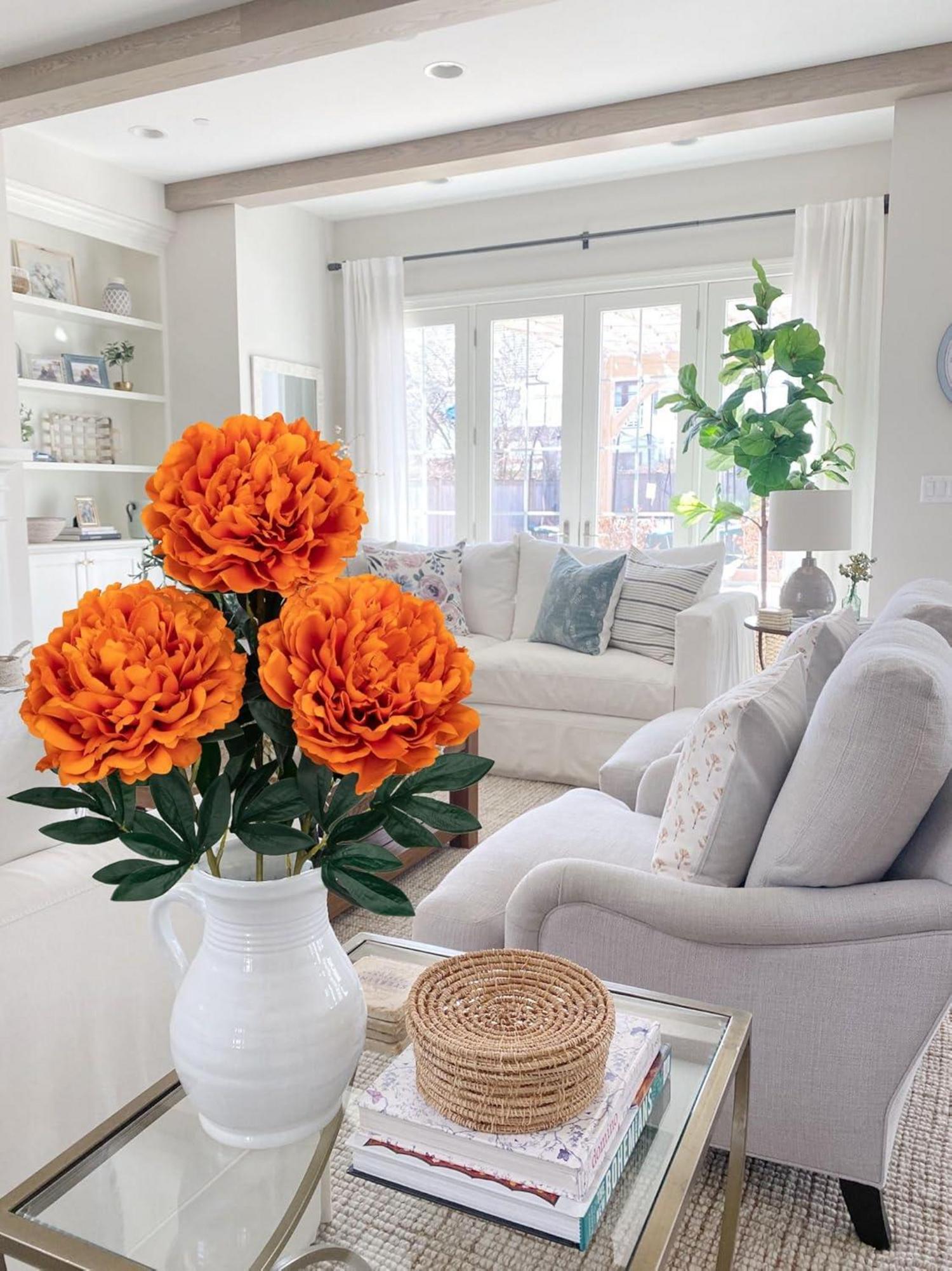 3er Set Künstliche Pfingstrosen Orange Stiel 74 cm - Vintage Rosen