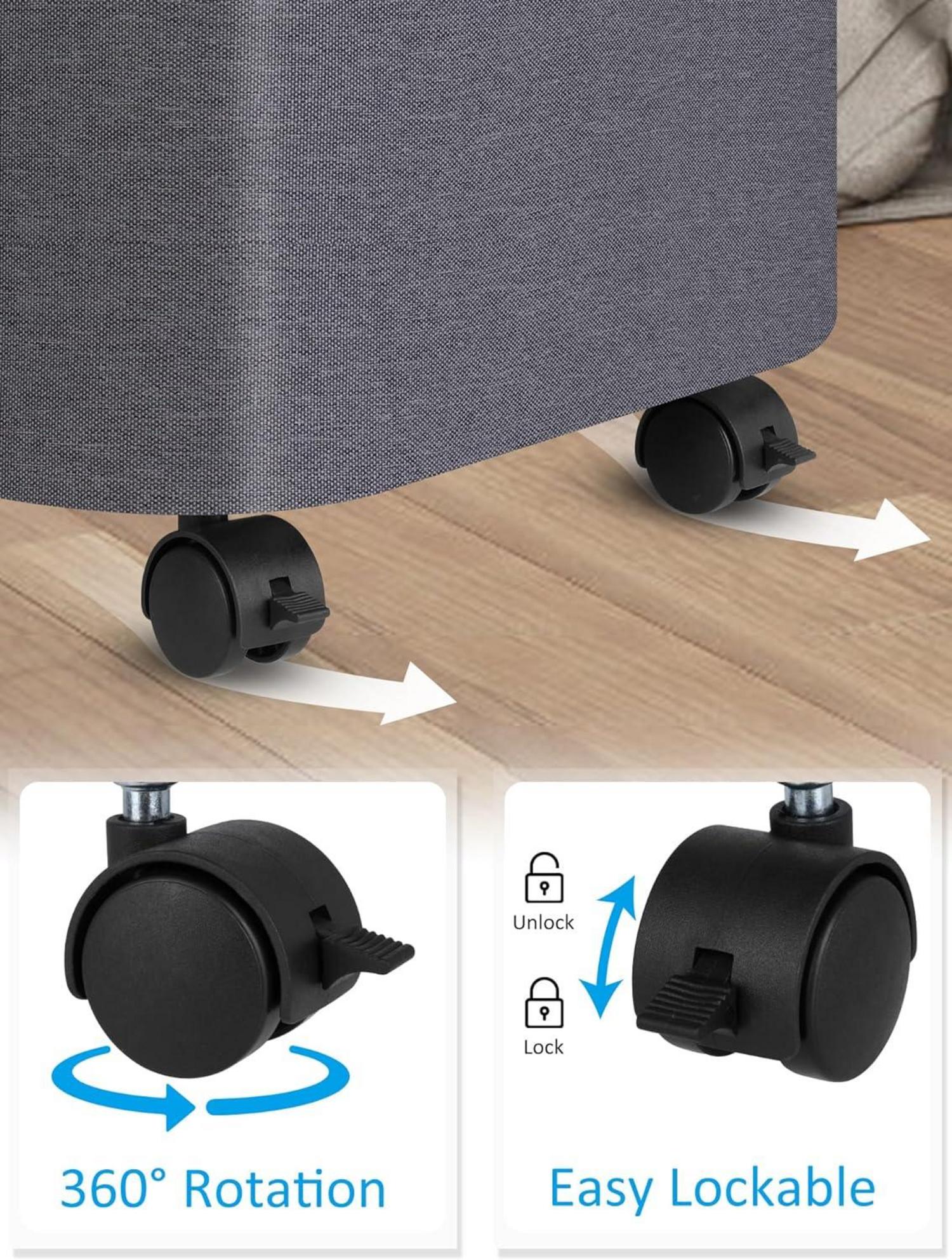 Wäschekorb mit Rollen XL 100L Deckel Bambus Grau Innentasche