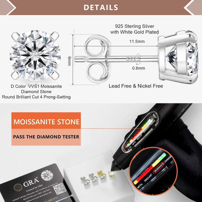 Moissanit Ohrringe Silber 925 Damen VVS1 Diamant 14K Gold