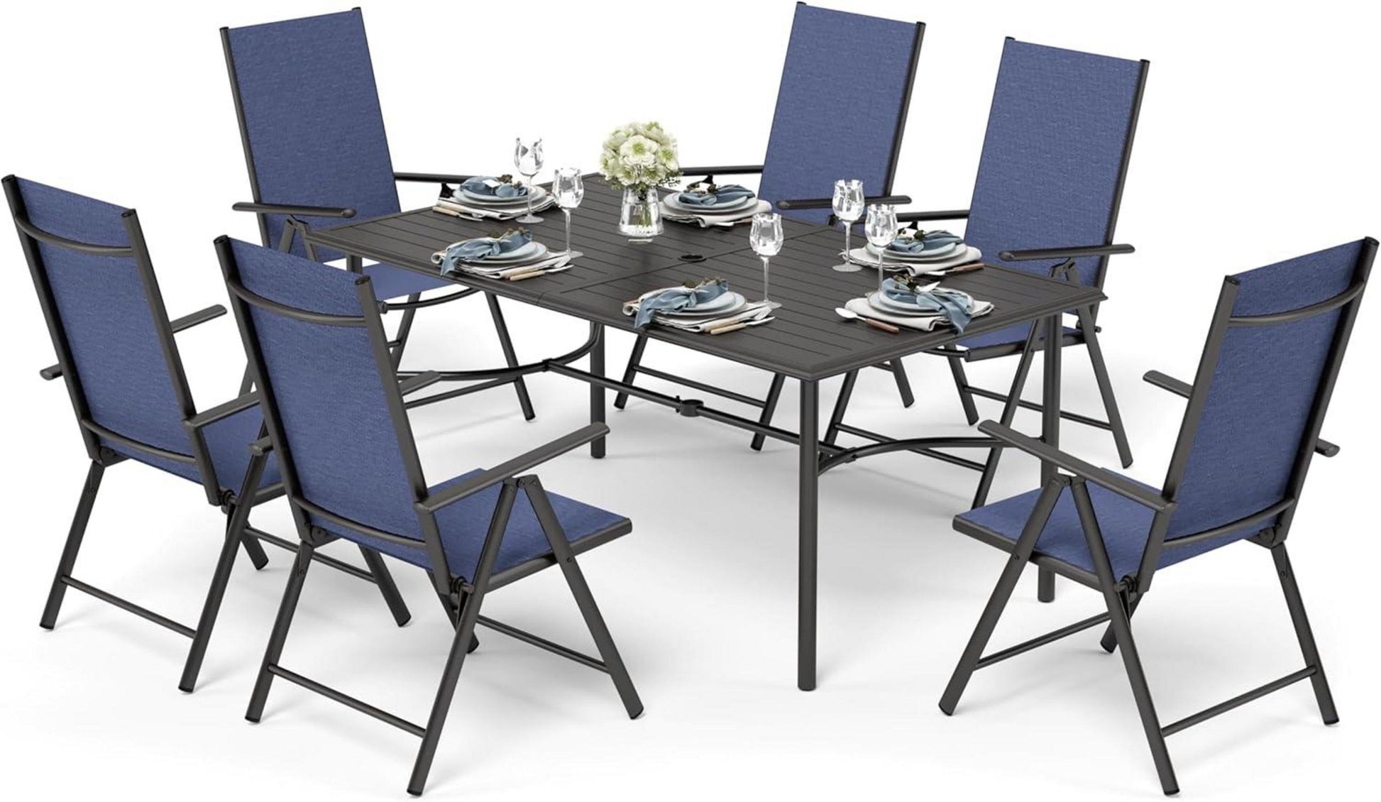 Gartenmöbel Set 7-Fach Verstellbar 6 Personen Aluminium Blau