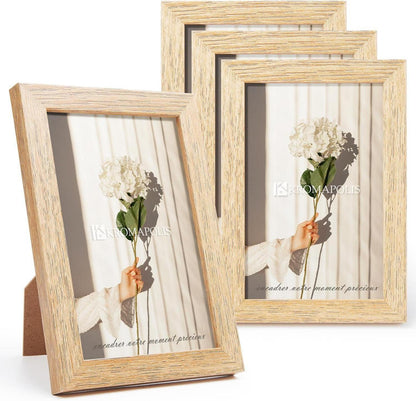 Bilderrahmen 4er Set 10x15 cm Eichenoptik Acrylglas Drehverschluss