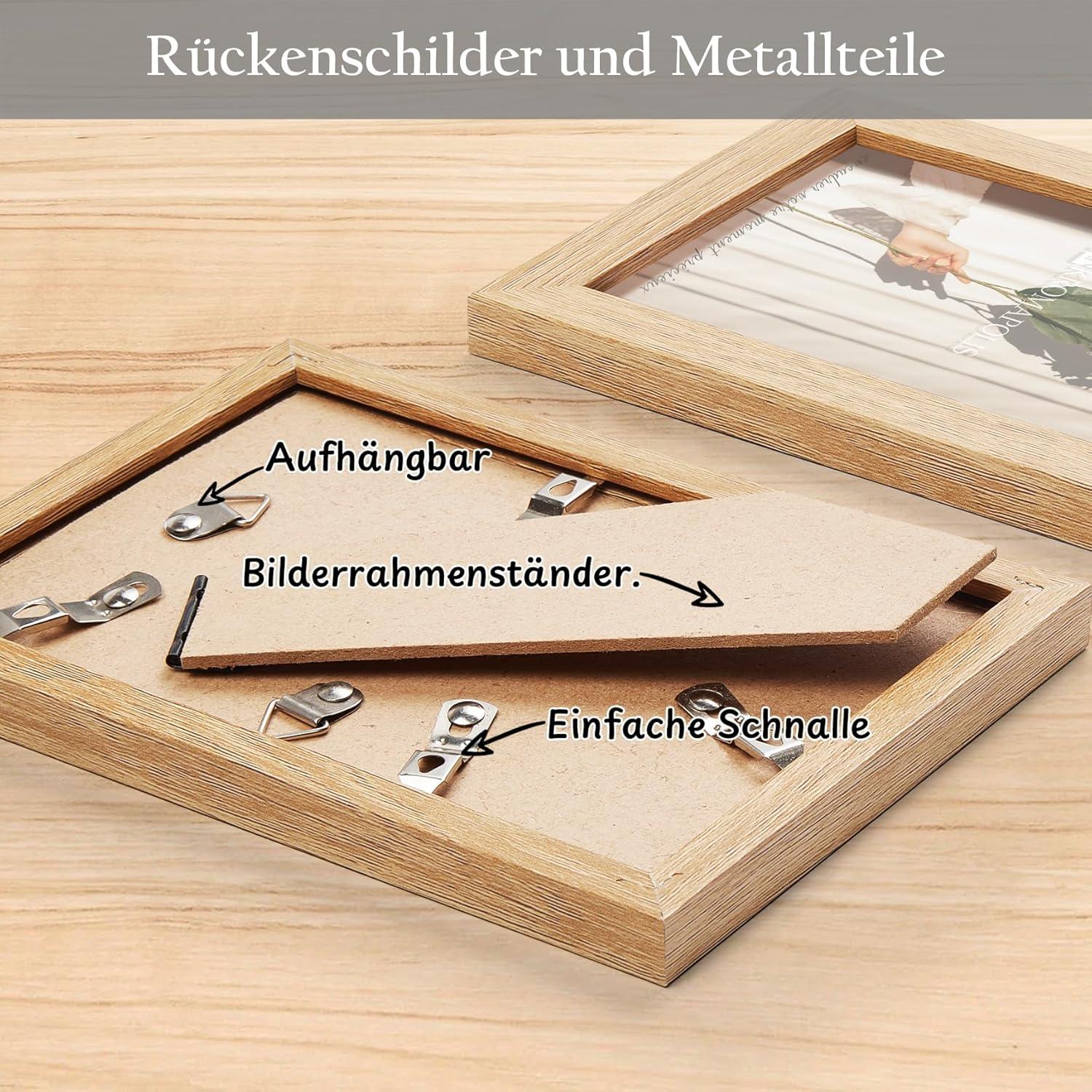 Bilderrahmen 4er Set 10x15 cm Eichenoptik Acrylglas Drehverschluss