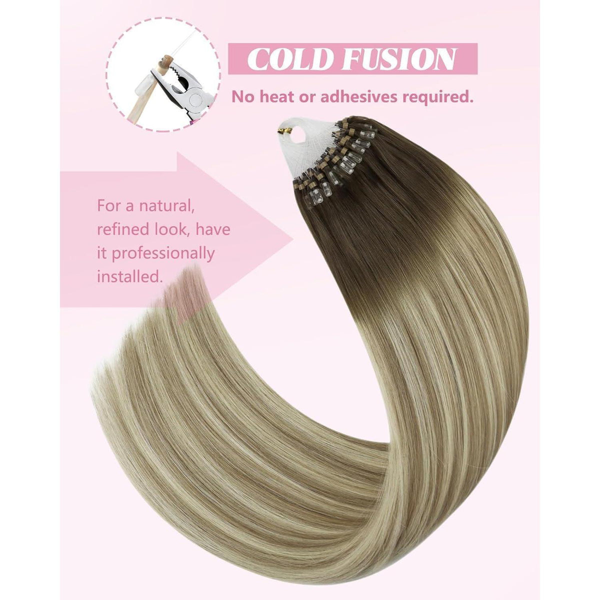 Echthaar Microring Extensions Braun Balayage Blond 55cm