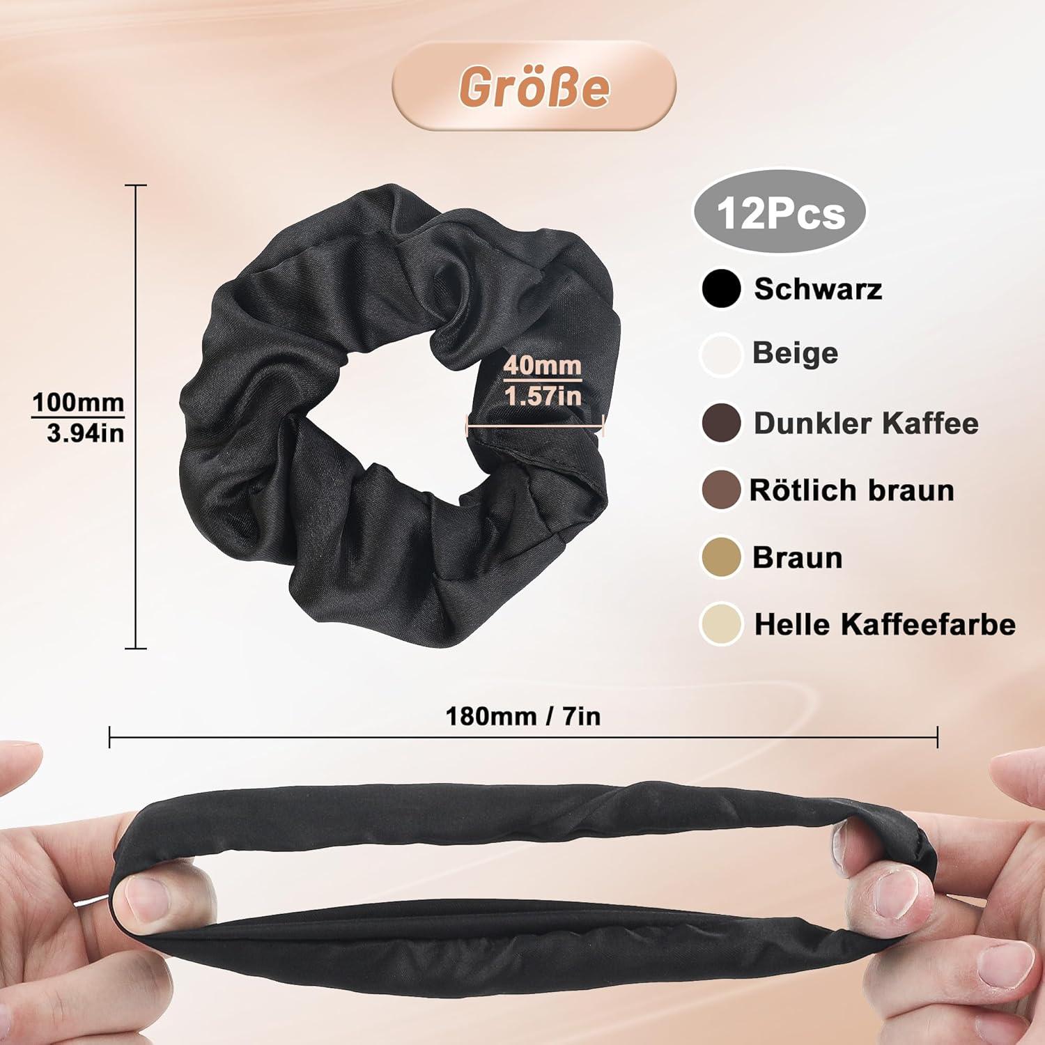 12 Stück Satin Scrunchie Haargummi Damen - 6 Farben