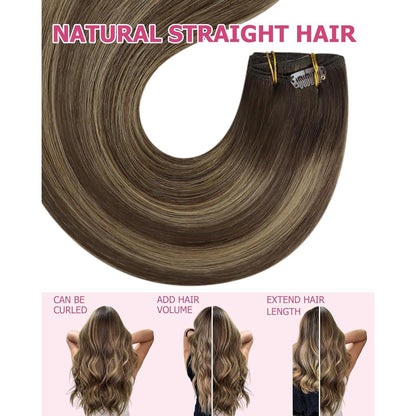 Clip-In Echthaar Extensions Ombre Dunkelbraun Karamellblond