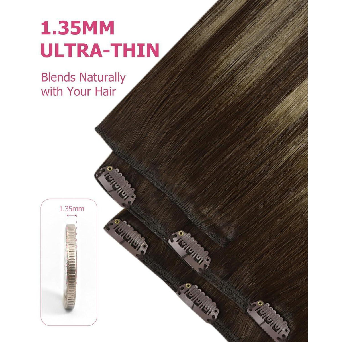 Clip-In Echthaar Extensions Ombre Dunkelbraun Karamellblond
