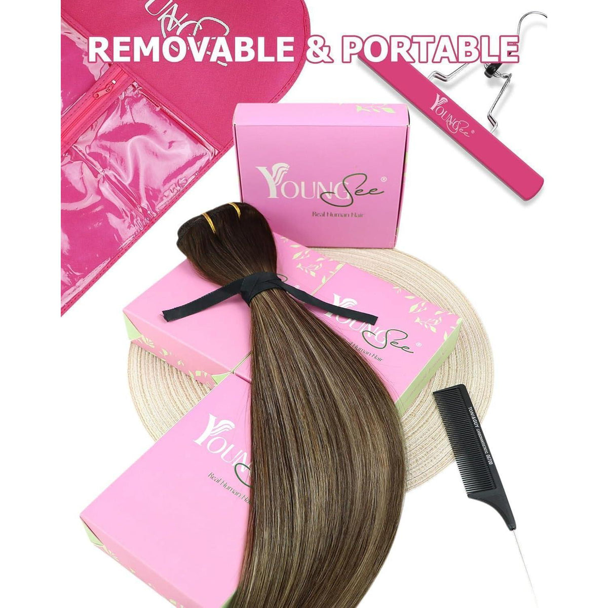 Clip-In Echthaar Extensions Ombre Dunkelbraun Karamellblond