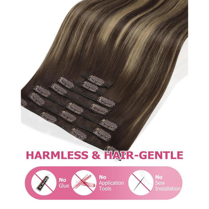 Clip-in Echthaar Extensions Ombre Braun 50cm