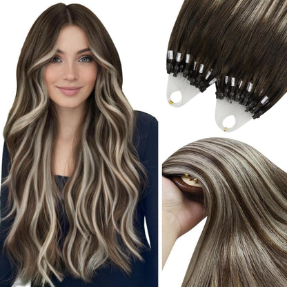 Echthaar Extensions Balayage Braun Ombre 60cm Micro Ring