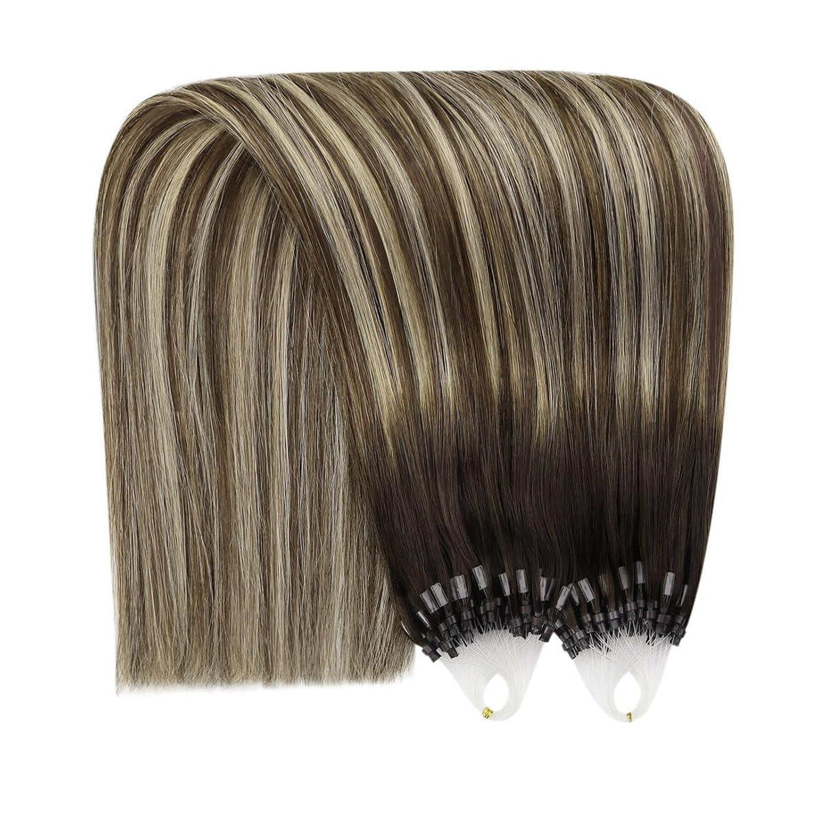 Echthaar Extensions Balayage Braun Ombre 60cm Micro Ring