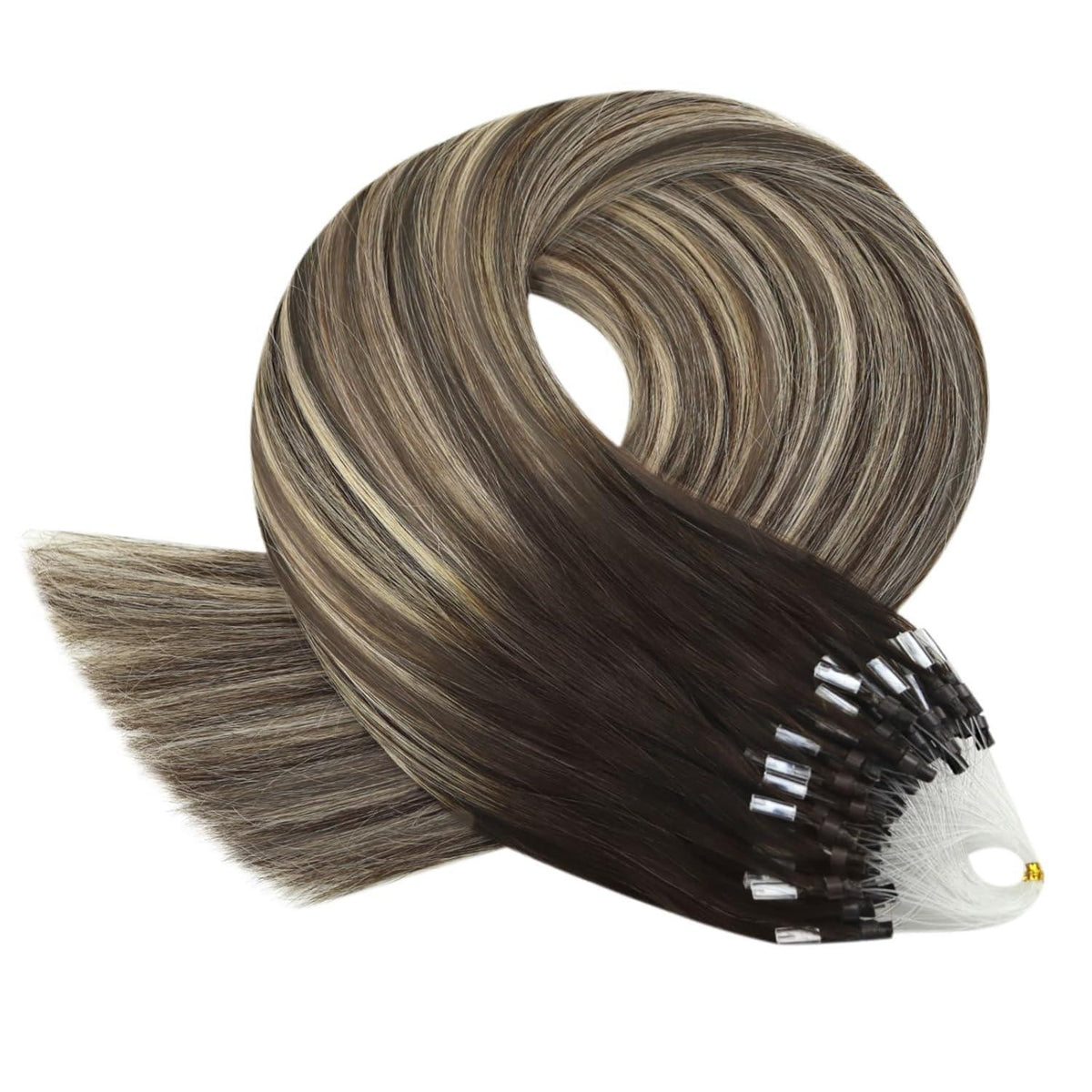 Echthaar Extensions Balayage Braun Ombre 60cm Micro Ring