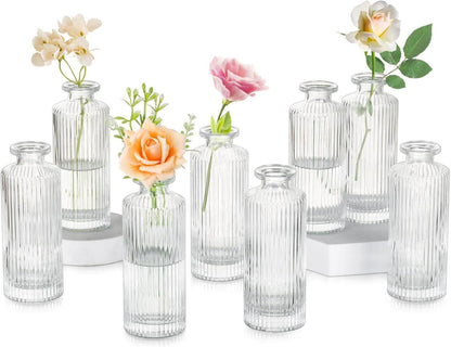 Kleine Kristall Blumenvasen Set Durchsichtig Geriffelt