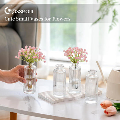 Glasseam Kleine Vasen Set Kristall Vintage Blumenvase Geriffelt