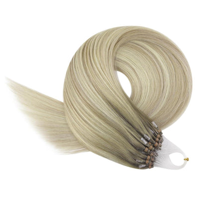 Echthaar Microring Extensions Ombre Aschblond Platinblond 60cm