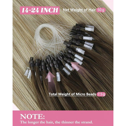 Echthaar Microring Extensions Braun Balayage Blond 50cm