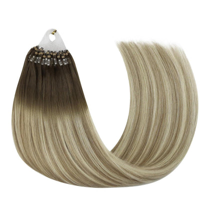 Echthaar Microring Extensions Braun Balayage Blond 50cm