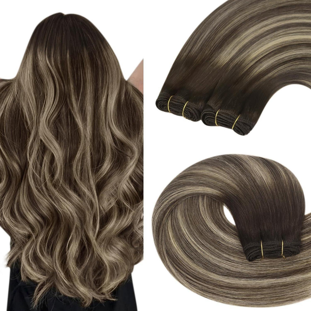 Echthaar Tressen Ombre Braun Aschblond 55cm - 100g Weft