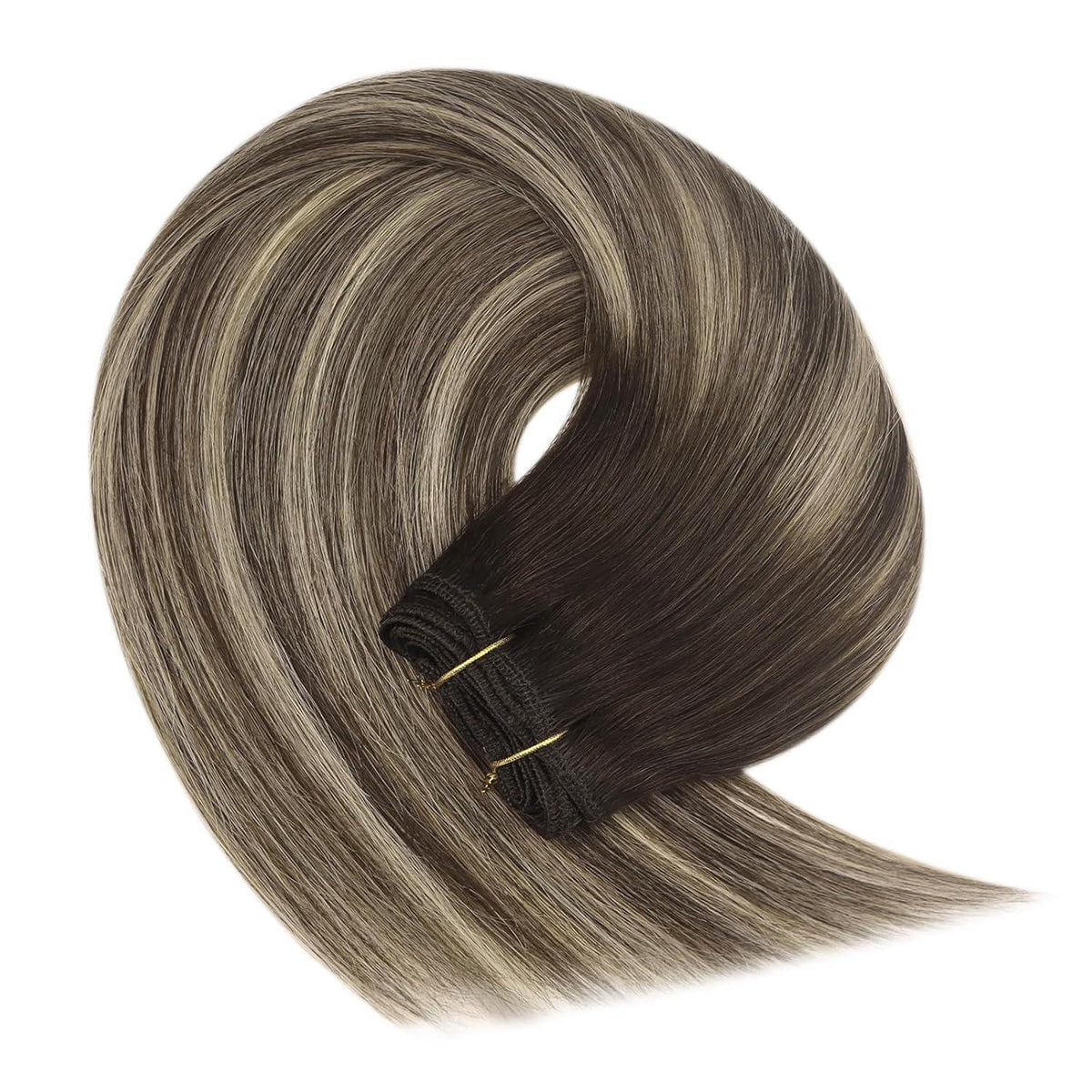 Echthaar Tressen Ombre Braun Aschblond 55cm - 100g Weft
