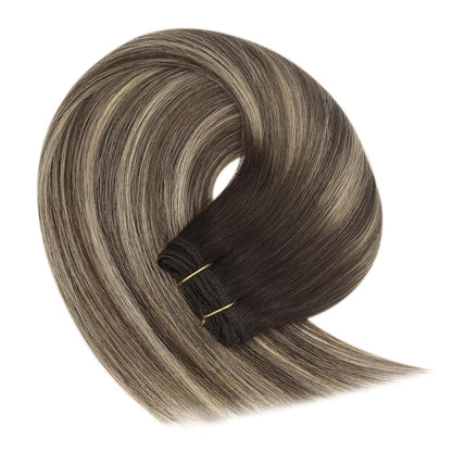 Echthaar Tressen Ombre Braun Aschblond 55cm - 100g Weft