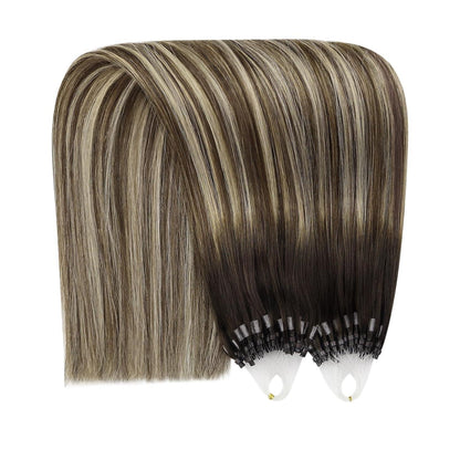 Echthaar Microring Extensions Ombre Dunkelbraun Blond 50cm