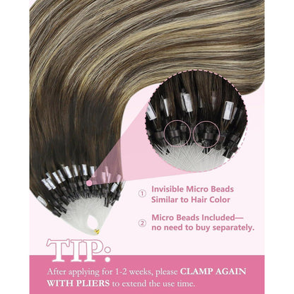 Microring Extensions Ombre Braun Blond 55cm Echthaar
