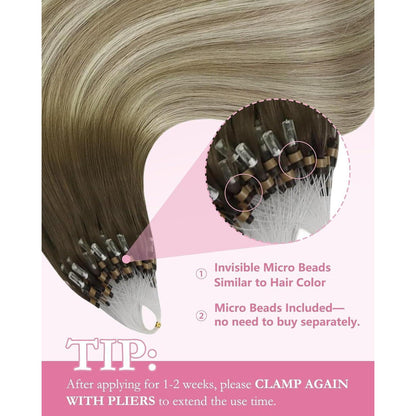 Echthaar Microring Extensions Braun Balayage Blond 60cm