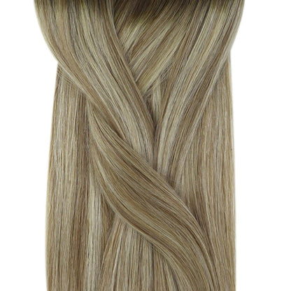 Echthaar Microring Extensions Braun Balayage Blond 60cm