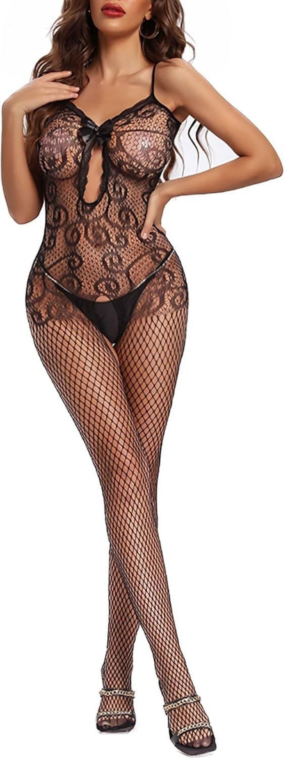 Sexy Spitze Bodystocking Catsuit Ouvert Erotische Reizwäsche Schwarz