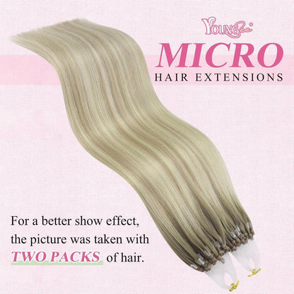 Echthaar Microring Extensions Ombre Aschblond 45cm