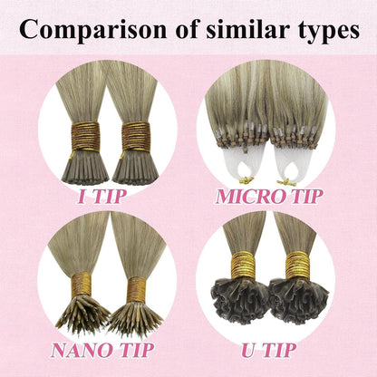 Echthaar Microring Extensions Ombre Aschblond 45cm