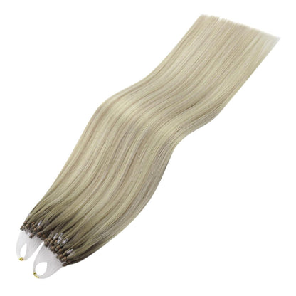 Echthaar Microring Extensions Ombre Aschblond 45cm