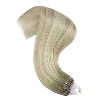 Echthaar Microring Extensions Ombre Aschblond 45cm