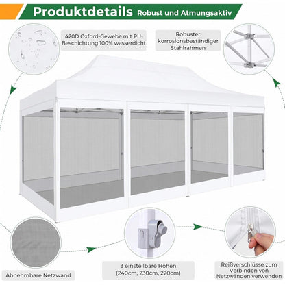 Faltpavillon 3x6m – Wasserdicht, Stabil & Mit Seitenwänden