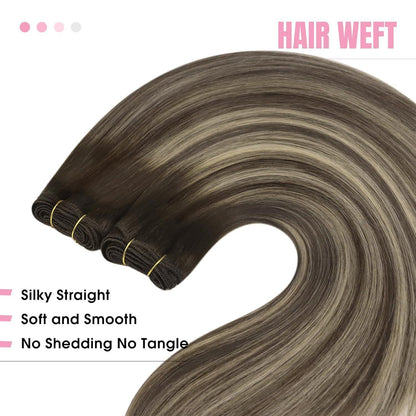 Echthaar Tressen Ombre Braun Aschblond 35cm Remy Weft