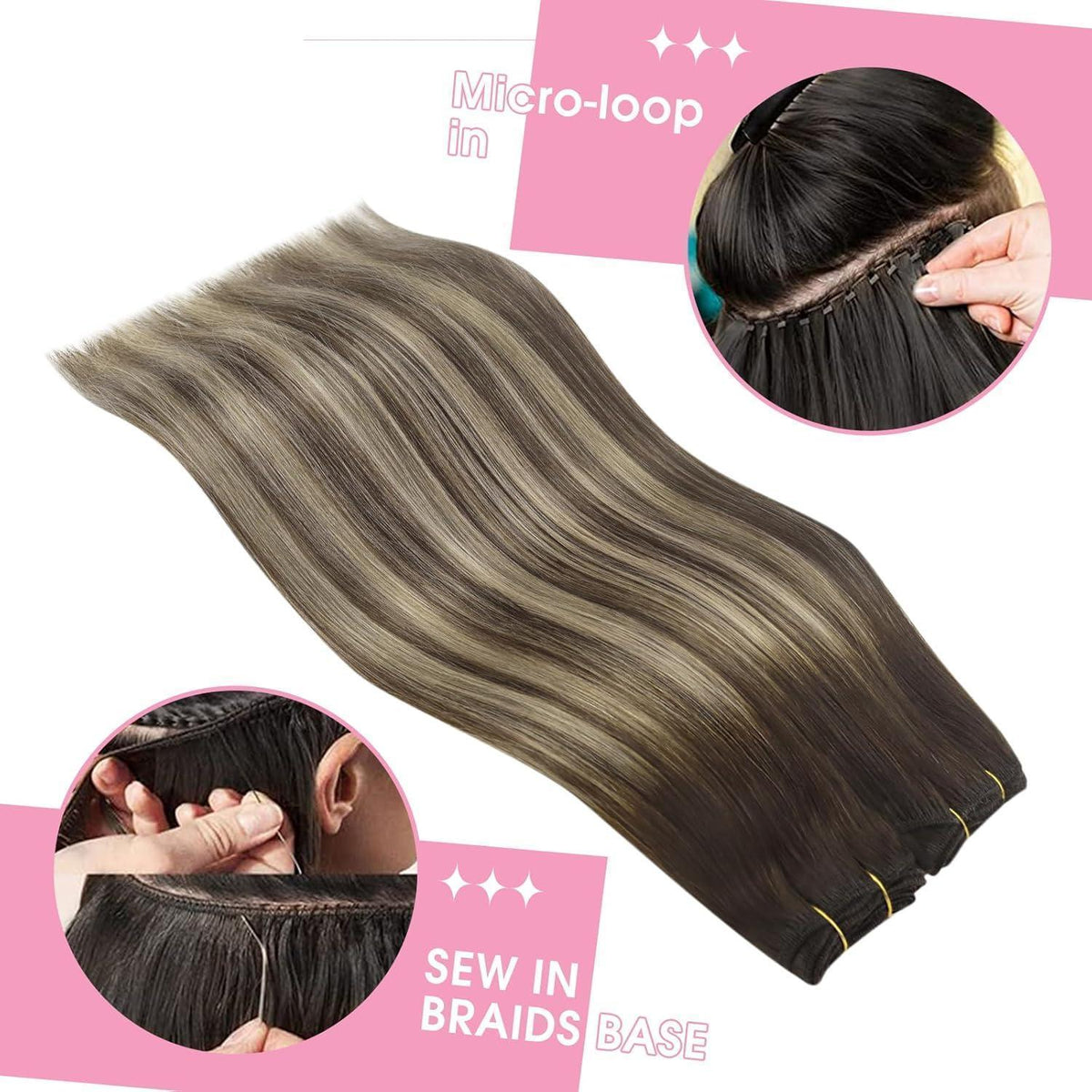 Echthaar Tressen Ombre Braun Aschblond 35cm Remy Weft