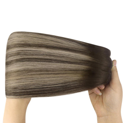 Echthaar Tressen Ombre Braun Aschblond 35cm Remy Weft