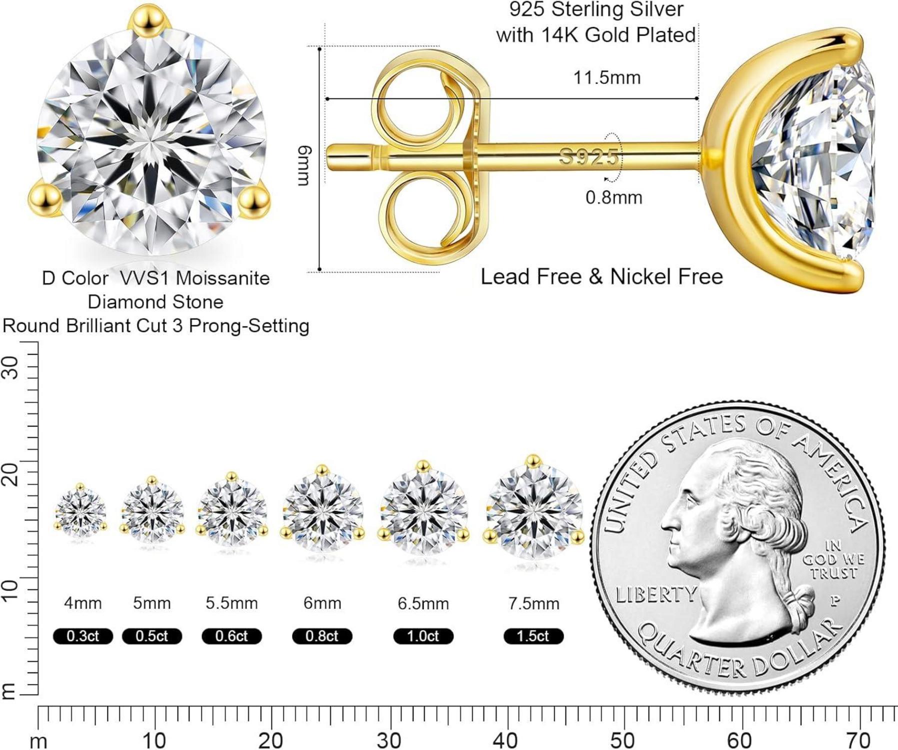 KRKC&CO Silber 925 Moissanite Ohrstecker Damen 3,0 Karat D VVS1 14K Gold/Silber